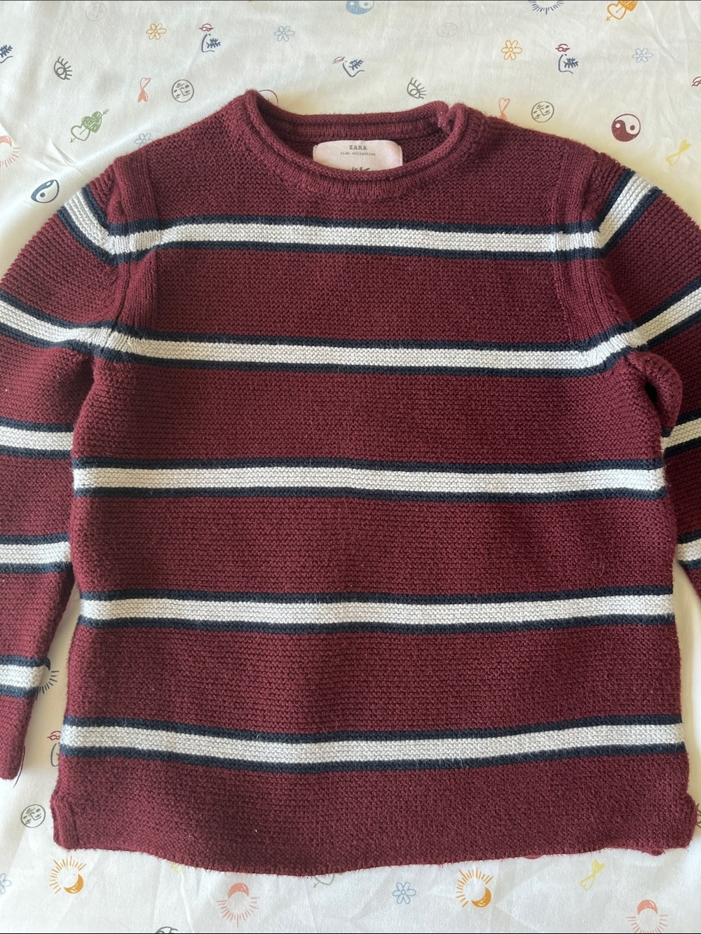 Zara Burgundy, White and Navy Striped Knit Sweater Size 5